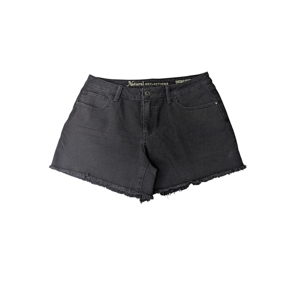 Natural Reflections Denim Shorts 8 Black Raw Hem Vintage Stretch - Picture 2 of 12